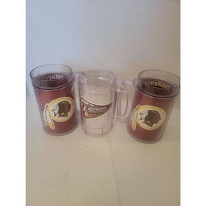 Lot Of 3 Washington Redskins Clear And Textured Anniversary Printed Beer Mugs
